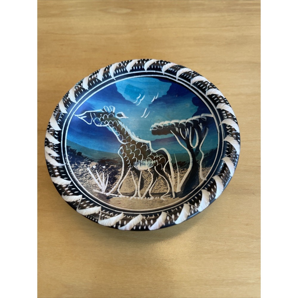 Carved Soap Stone Giraffe Bowl Small Animal Display Bowl 4" Trinket Dish Africa
